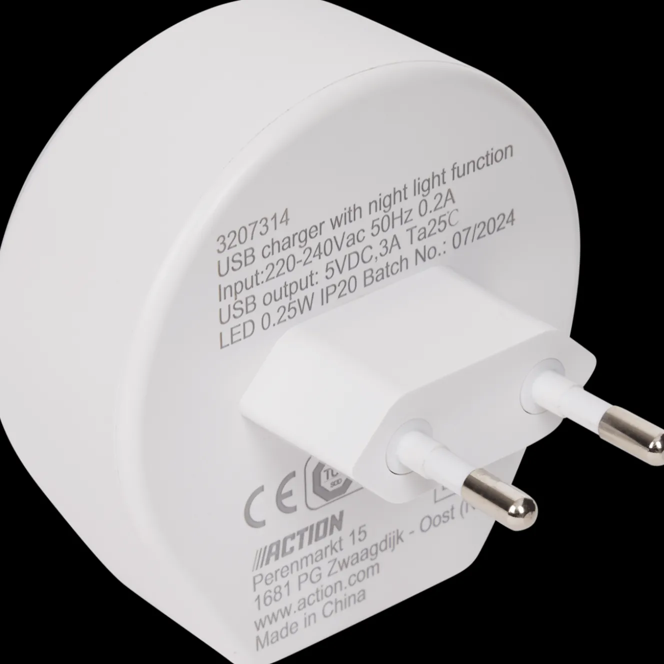 Éclairage*Action Chargeur USB-C avec veilleuse