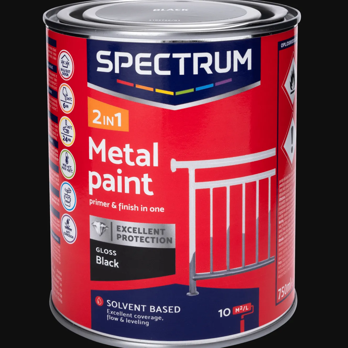 Peinture*Spectrum Laque satinée pour bois 2-en-1 Noir
