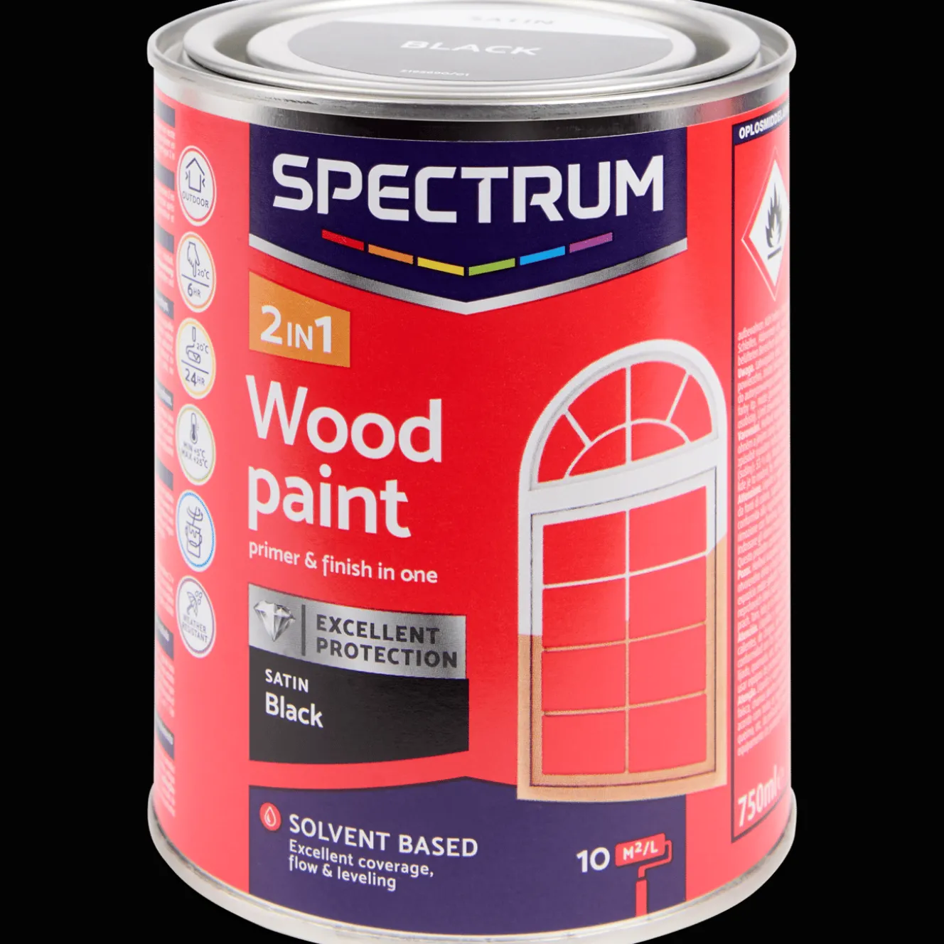 Peinture*Spectrum Peinture laque satinée pour bois 2-en-1 Noir