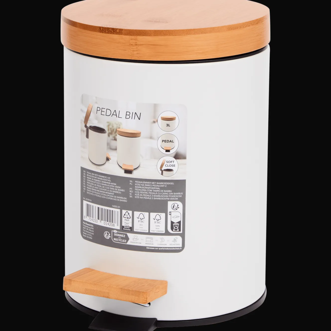 Poubelles*Action Poubelle à pédale avec couvercle en bambou
